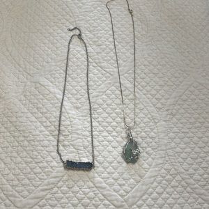 Free People boho stone and quartz crystal silver necklace lot blues so pretty